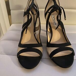 Nina Black and Cream Strappy Heels
